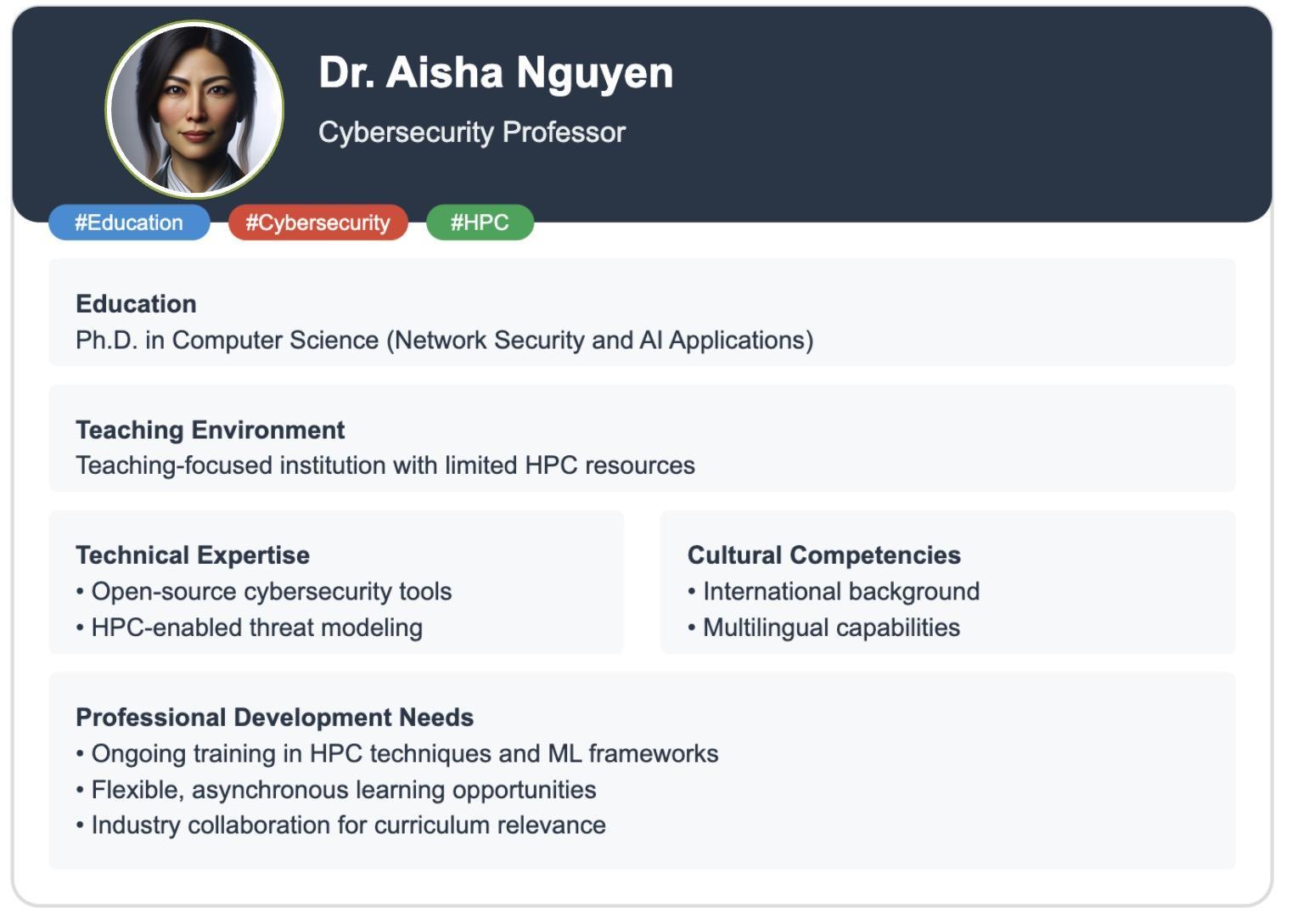 Screen shot of Dr. Nguyen's final learning persona