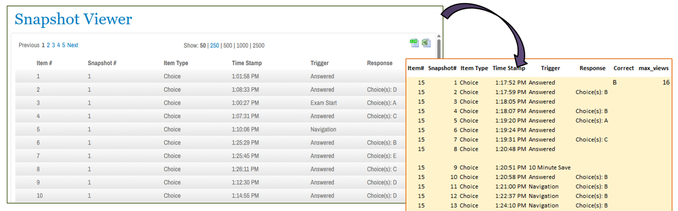 Sample Snapshot Log and Associated Analysis Spreadsheet