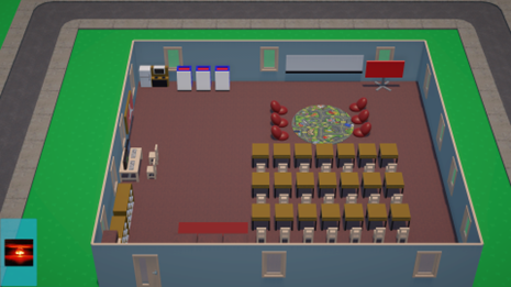 A room with chairs and tables

Description automatically generated